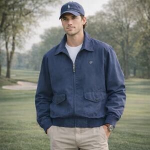 Polo Golf Ralph Lauren VTG Men's SZ XL Cotton Blend Windbreaker Golf Jacket Navy